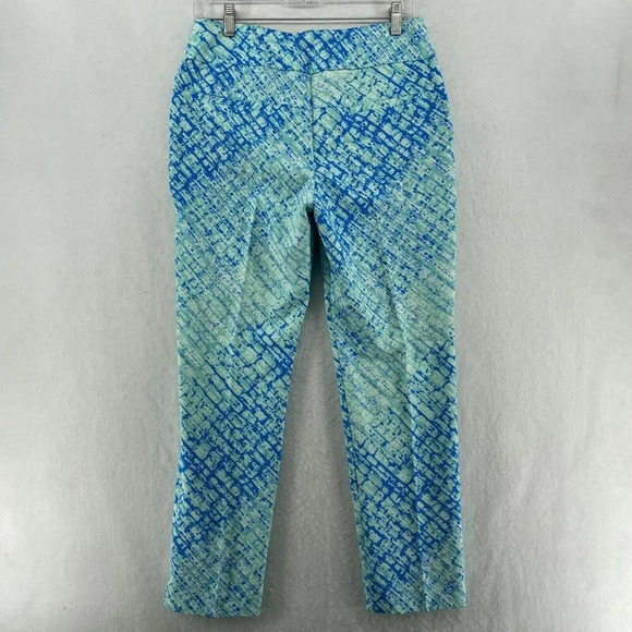 IBKUL Pants Womens 8 Blue Graphic Print High Rise Cropped Slim Straight Ankle - Picture 2 of 12